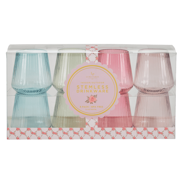 Luxe Party NYC Wine Cups Upscale RIBBED Assorted 12 Oz. Plastic Goblets | 8 Cups