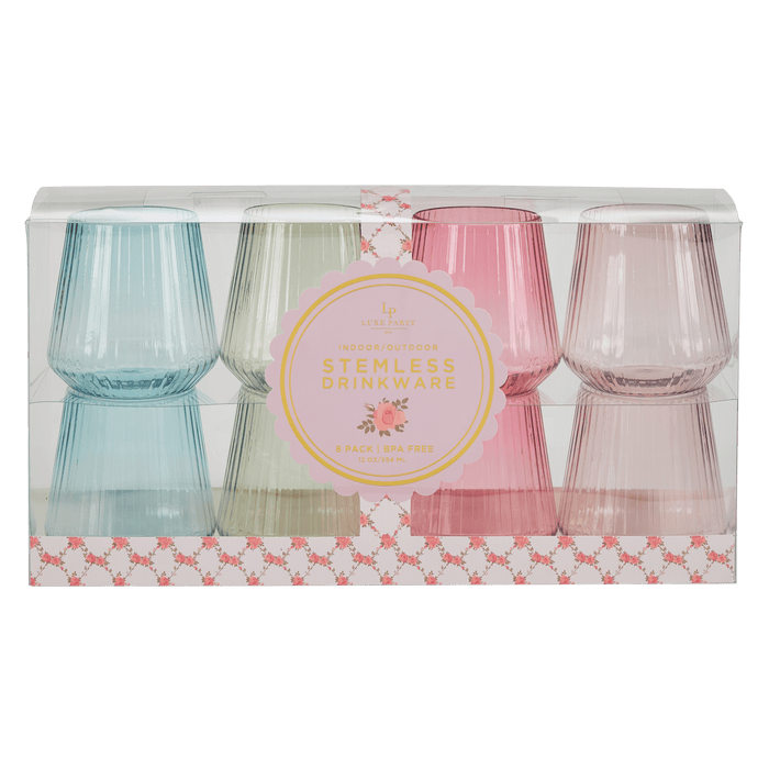 Luxe Party NYC Wine Cups Upscale RIBBED Assorted 12 Oz. Plastic Goblets | 8 Cups