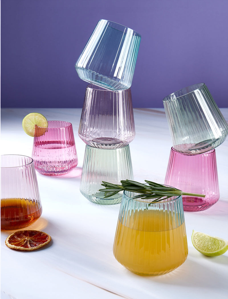 Luxe Party NYC Wine Cups Upscale RIBBED Clear 12 Oz. Plastic Wine Goblets | 8 Cups