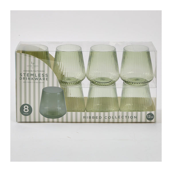 Luxe Party NYC Wine Cups Upscale RIBBED Mint Green 12 Oz. Plastic Wine Goblets | 8 Cups