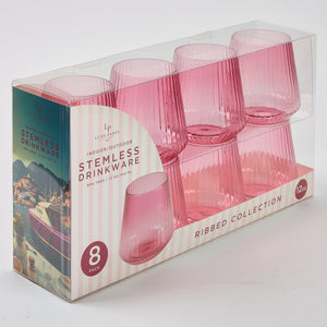 Luxe Party NYC Wine Cups Upscale RIBBED Pink 12 Oz. Plastic Wine Goblets | 8 Cups