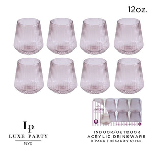 Luxe Party NYC Wine Cups Upscale RIBBED Purple 12 Oz. Plastic Wine Goblets | 8 Cups