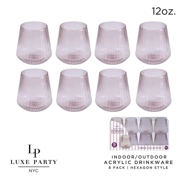 Luxe Party NYC Wine Cups Upscale RIBBED Purple 12 Oz. Plastic Wine Goblets | 8 Cups