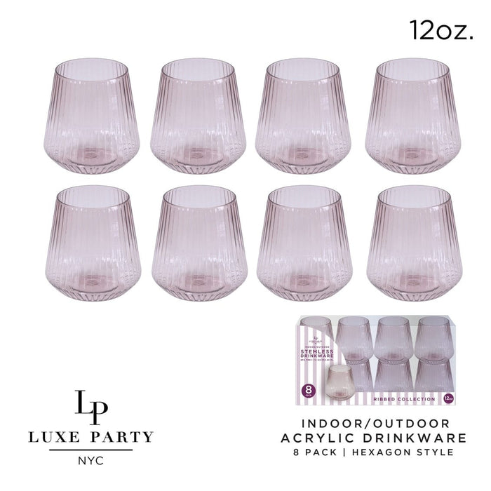 Luxe Party NYC Wine Cups Upscale RIBBED Purple 12 Oz. Plastic Wine Goblets | 8 Cups