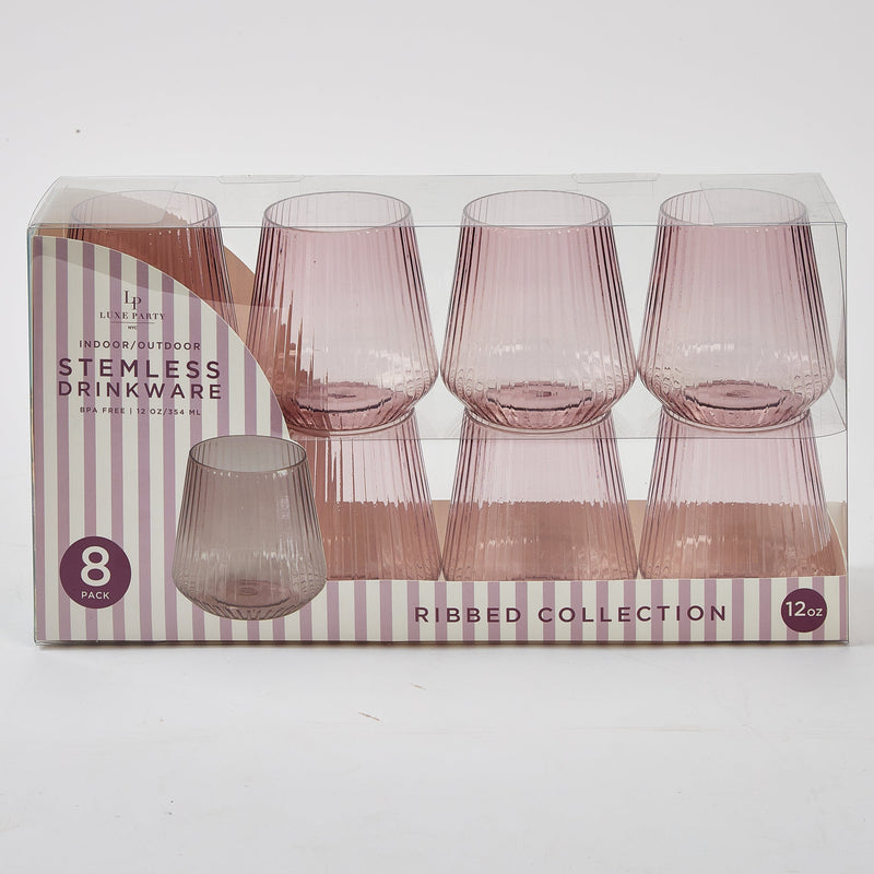 Luxe Party NYC Wine Cups Upscale RIBBED Purple 12 Oz. Plastic Wine Goblets | 8 Cups