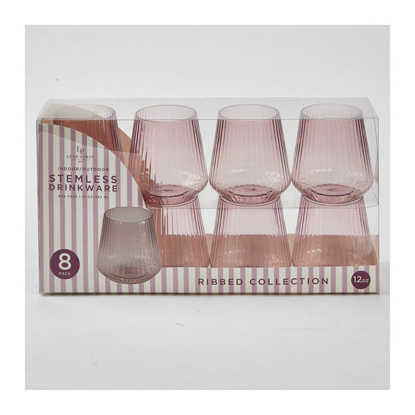 Luxe Party NYC Wine Cups Upscale RIBBED Purple 12 Oz. Plastic Wine Goblets | 8 Cups