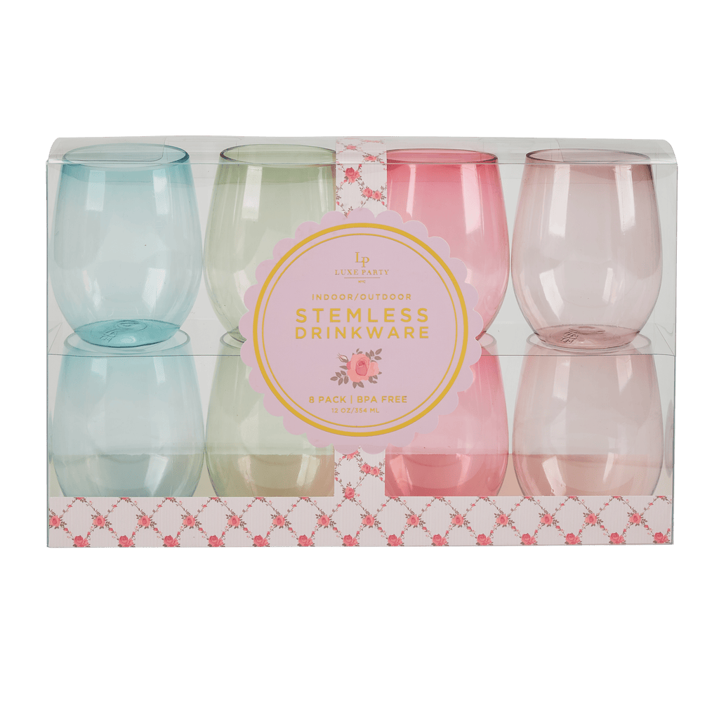 Luxe Party NYC Wine Cups Upscale Round Assorted 12 Oz. Plastic Wine Goblets | 8 Cups