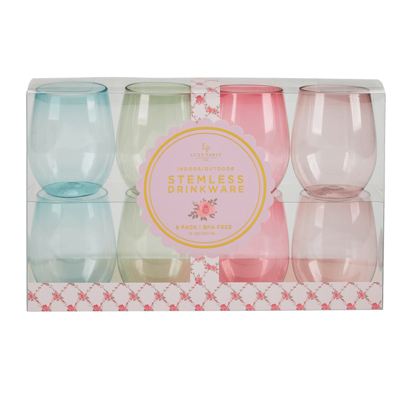 Luxe Party NYC Wine Cups Upscale Round Assorted 12 Oz. Plastic Wine Goblets | 8 Cups