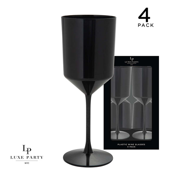 Luxe Party NYC Wine Cups Upscale Round Black Plastic Wine Cups | 4 Cups