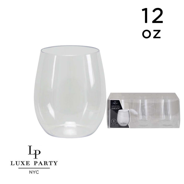 Luxe Party NYC Wine Cups Upscale Round Clear 12 Oz. Plastic Wine Goblets | 6 Cups