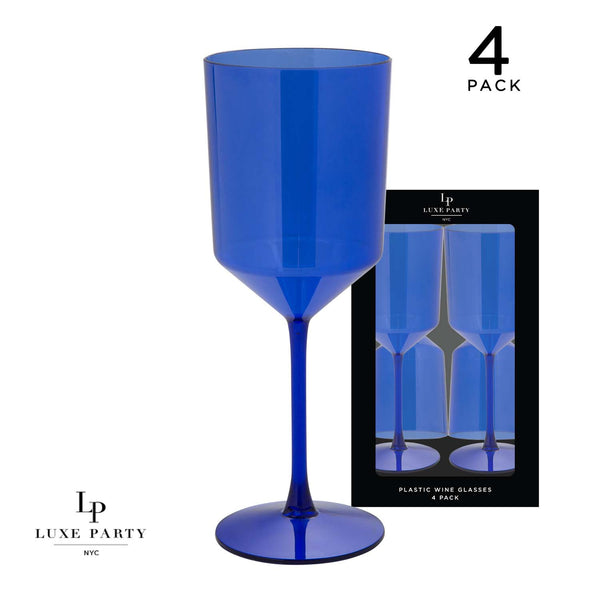Luxe Party NYC Wine Cups Upscale Round Transparent Blue Plastic Wine Cups | 4 Cups