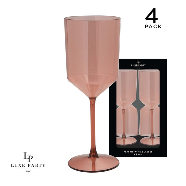 Luxe Party NYC Wine Cups Upscale Round Transparent Rose Plastic Wine Cups | 4 Cups