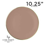 Luxe Party Plastic Plates 10.25" Dinner Plates Round Clay• Gold Plastic Plates | 10 Pack