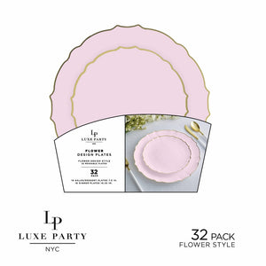 Luxe Party Plastic Plates 16 Dinner and 16 Salad Plates Blush Frosted Plate and Gold Plastic Plates Set | 32 Pack