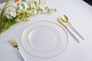 Luxe Party Plastic Plates 16 Dinner and 16 Salad Plates Clear Pebble Plate and Gold Plastic Plates Set | 32 Pack