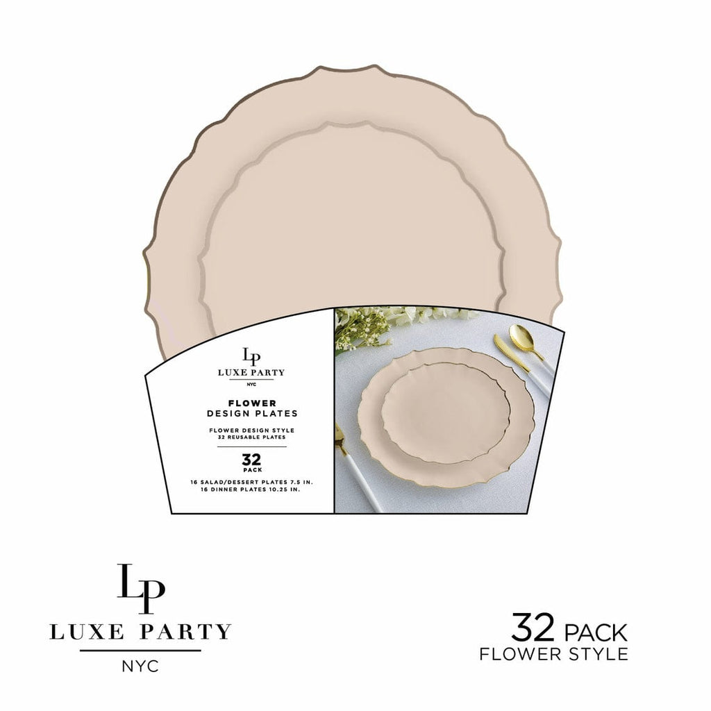 Luxe Party Plastic Plates 16 Dinner and 16 Salad Plates Linen Frosted Plate and Gold Plastic Plates Set | 32 Pack