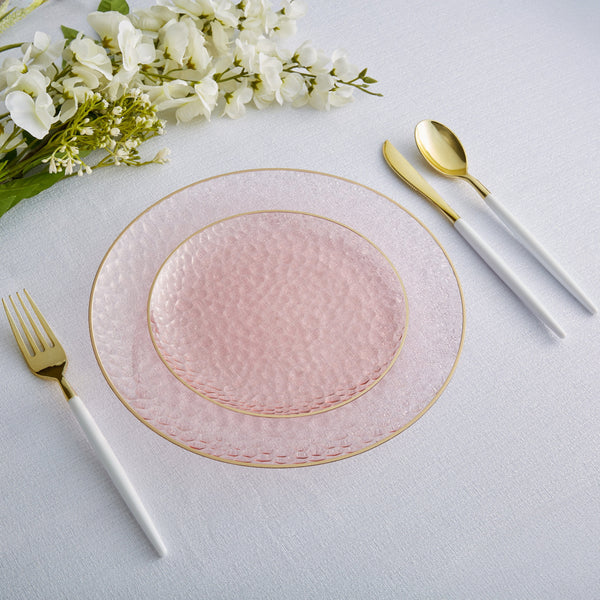 Luxe Party Plastic Plates 16 Dinner and 16 Salad Plates Rose Pebble Plate and Gold Plastic Plates Set | 32 Pack