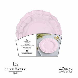 Luxe Party Plastic Plates 20 Dinner and 20 Salad Plates Pearl Blush Waved Plastic Plate Set | 40 Pack