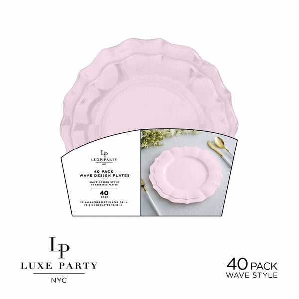 Luxe Party Plastic Plates 20 Dinner and 20 Salad Plates Pearl Blush Waved Plastic Plate Set | 40 Pack