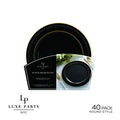Round Black and Gold Plastic Plates Set | 40 Pack