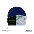Round Navy Blue and Gold Plastic Plates Set | 40 Pack