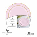 Round Soft Baby Pink and Gold Plastic Plates Set | 40 Pack