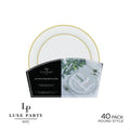 Round White and Gold Plastic Plates Set | 40 Pack