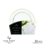 Luxe Party Plastic Plates 20 Dinner and 20 Salad Plates White Frosted Plate and Gold Plastic Plates Set | 32 Pack