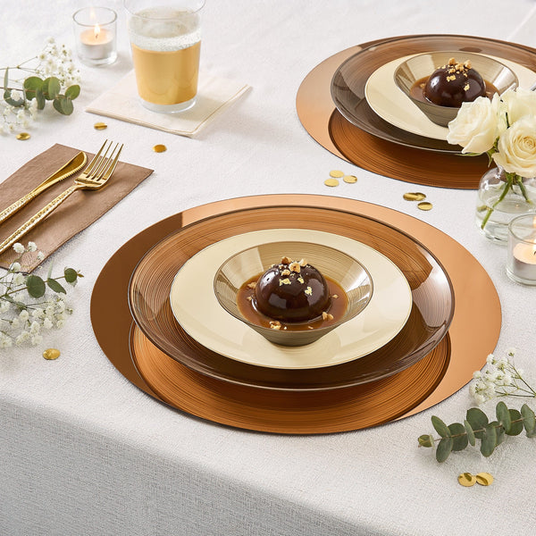 Luxe Party Plastic Plates Round 10.25" Ripple Transparent Brown Dinner Plastic Plates | 12 Plates