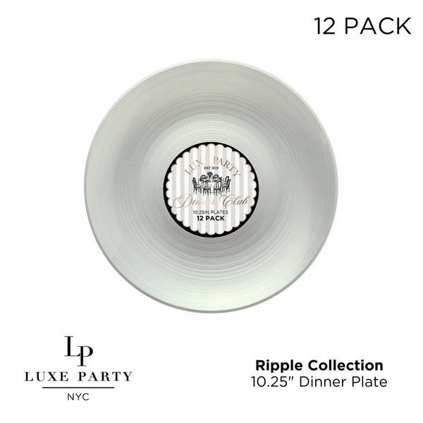 Luxe Party Plastic Plates Round 10.25" Ripple White Dinner Plastic Plates | 12 Plates