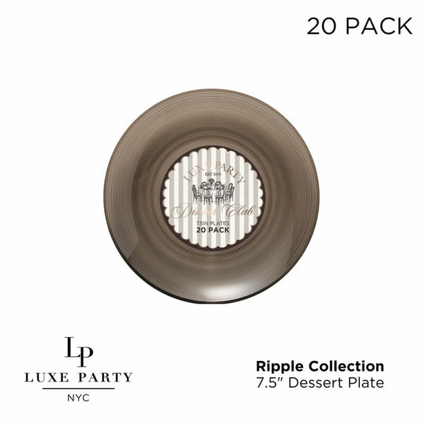 Luxe Party Plastic Plates Round 7.5" Ripple Transparent Brown Appetizer Plastic Plates | 20 Plates