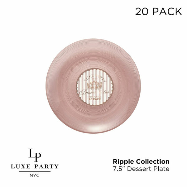 Luxe Party Plastic Plates Round 7.5" Ripple Transparent Rose Appetizer Plastic Plates | 20 Plates