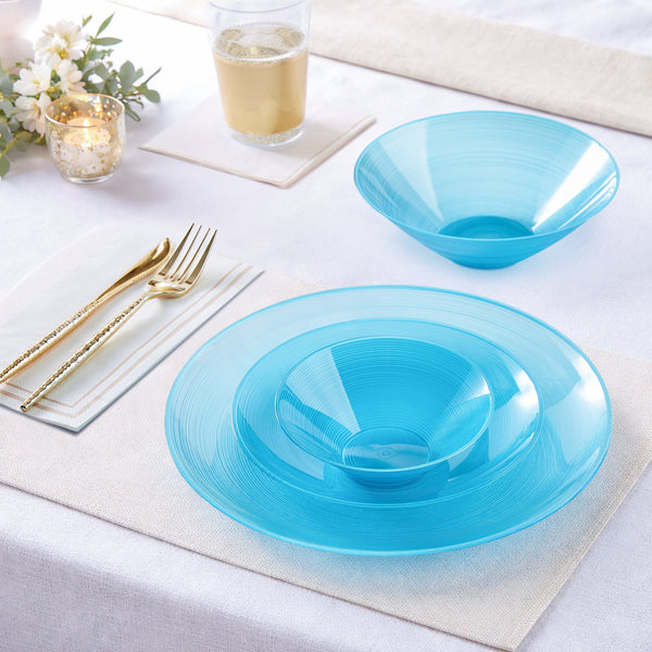 Luxe Party Plastic Plates Round 7.5" Ripple Transparent Teal Appetizer Plastic Plates | 20 Plates