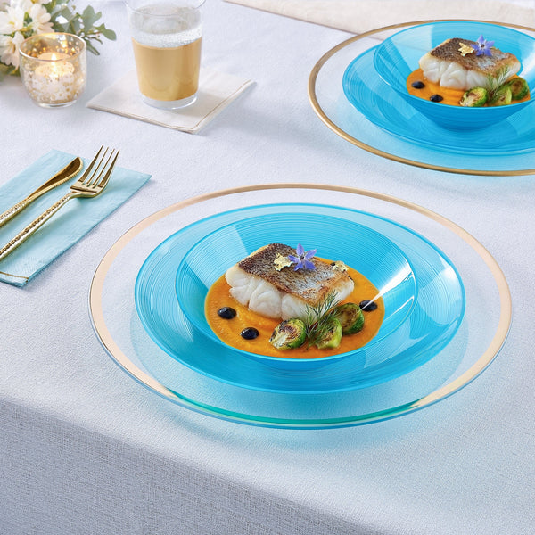 Luxe Party Plastic Plates Round 7.5" Ripple Transparent Teal Appetizer Plastic Plates | 20 Plates