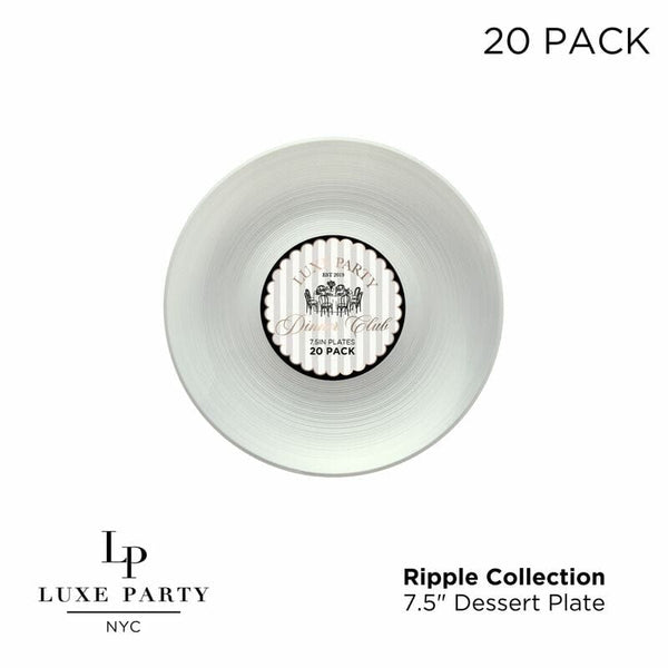 Luxe Party Plastic Plates Round 7.5" Ripple White Appetizer Plastic Plates | 20 Plates