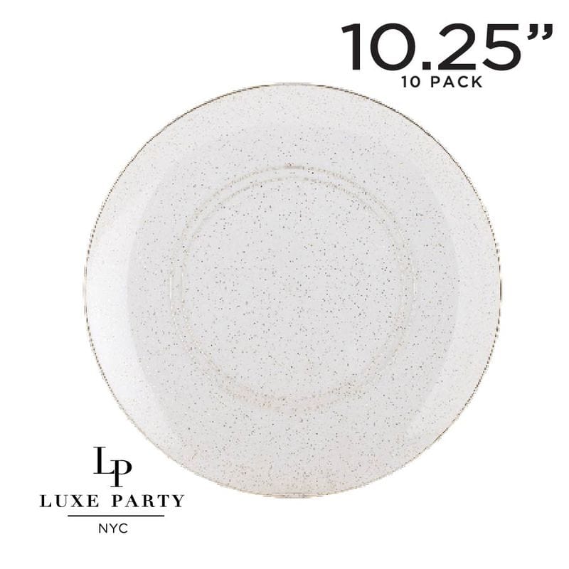 Luxe Party Plastic Plates Round Clear • Gold Glitter Plastic Plates | 10 Pack