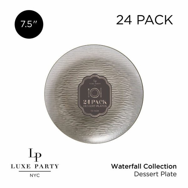 Luxe Party Plastic Plates Transparent Waterfall Brown and Gold 7.5" Plastic Plates | 24 Plates