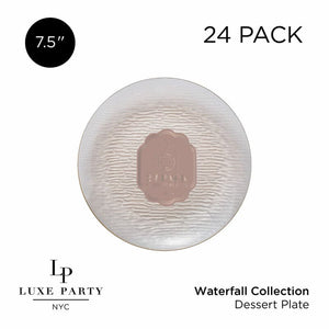 Luxe Party Plastic Plates Transparent Waterfall Peach and Gold 7.5