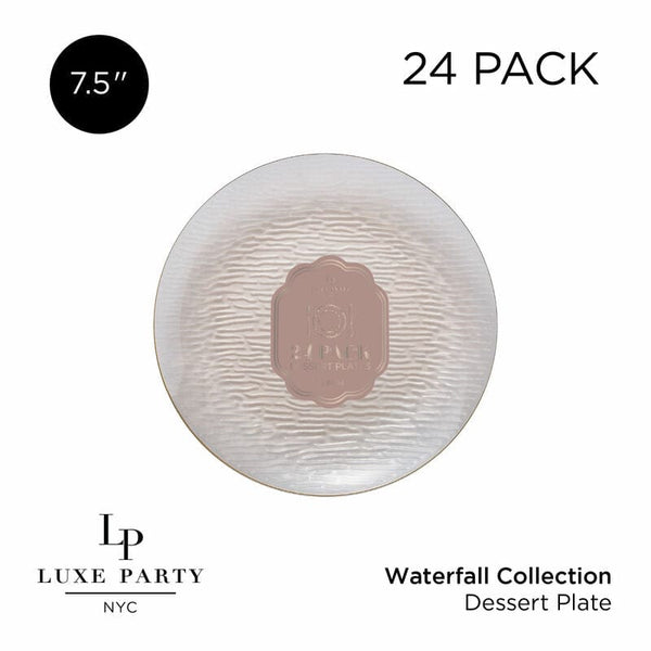 Luxe Party Plastic Plates Transparent Waterfall Peach and Gold 7.5" Plastic Plates | 24 Plates