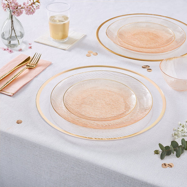 Luxe Party Plastic Plates Transparent Waterfall Peach and Gold 7.5" Plastic Plates | 24 Plates