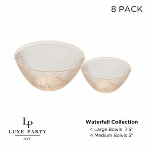 Luxe Party Plastic Plates Transparent Waterfall Peach and Gold Soup and Dessert Bowl Set  | 8 Bowls