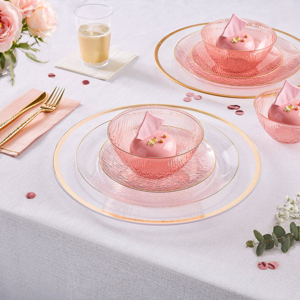 Luxe Party Plastic Plates Transparent Waterfall Rose and Gold 7.5" Plastic Plates | 24 Plates