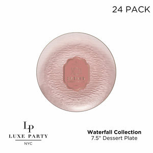 Luxe Party Plastic Plates Transparent Waterfall Rose and Gold 7.5