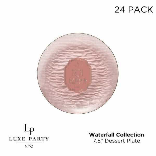 Luxe Party Plastic Plates Transparent Waterfall Rose and Gold 7.5" Plastic Plates | 24 Plates