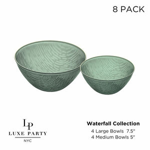 Luxe Party Plastic Plates Waterfall Transparent Sage and Gold Soup and Dessert Bowl Set  | 8 Bowls