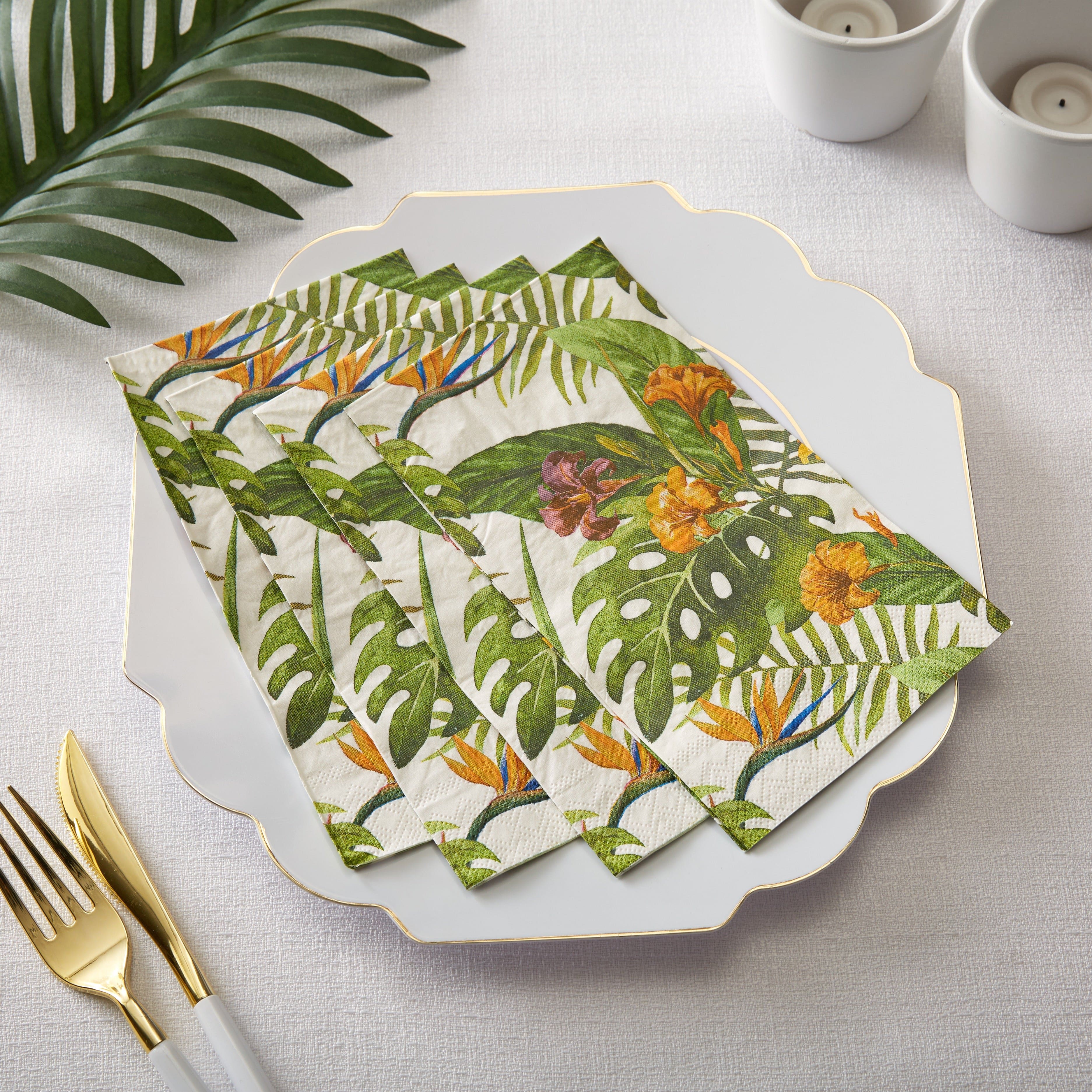 Yellow Pattern Napkins Yellow Palm Paper Dinner Napkins | 40 Napkins – Paper Goods Plus