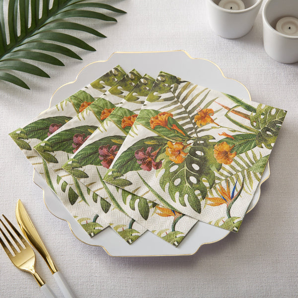 Luxe Party Printed Lunch Napkins 50 Lunch Napkins - 6.5" x 6.5" Yellow Palm Paper Lunch Napkins | 50 Napkins
