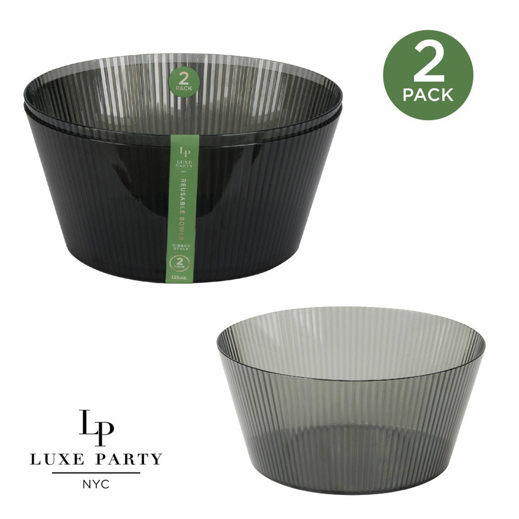 Luxe Party Serving Bowl 2Pk Smoke Ribbed Serving / Salad Bowl - 135oz