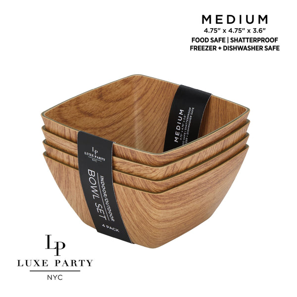 Luxe Party Serving Bowl Small Square Plastic Serving Bowls Set of 4 Oak Color