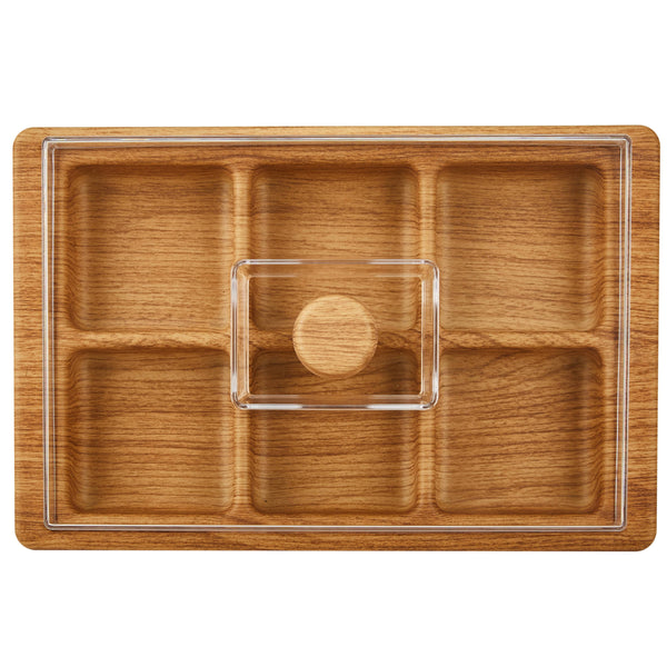 Luxe Party Serving Trays 6 Section Rectangular Divided Serving Tray with Clear Cover